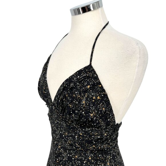 Express Womens Halter Neck Silk Black Gold Party Night Out Dress Size 6 - Picture 4 of 13